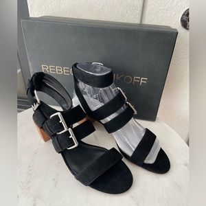 Rebecca Minkoff Ilana Suede Leather Sandal Cube Heels Size 7